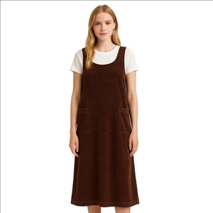 Giorgio Sant Angelo Lagenlook Wide-Wale Corduroy Chocolate Brown Jumper Dress 8